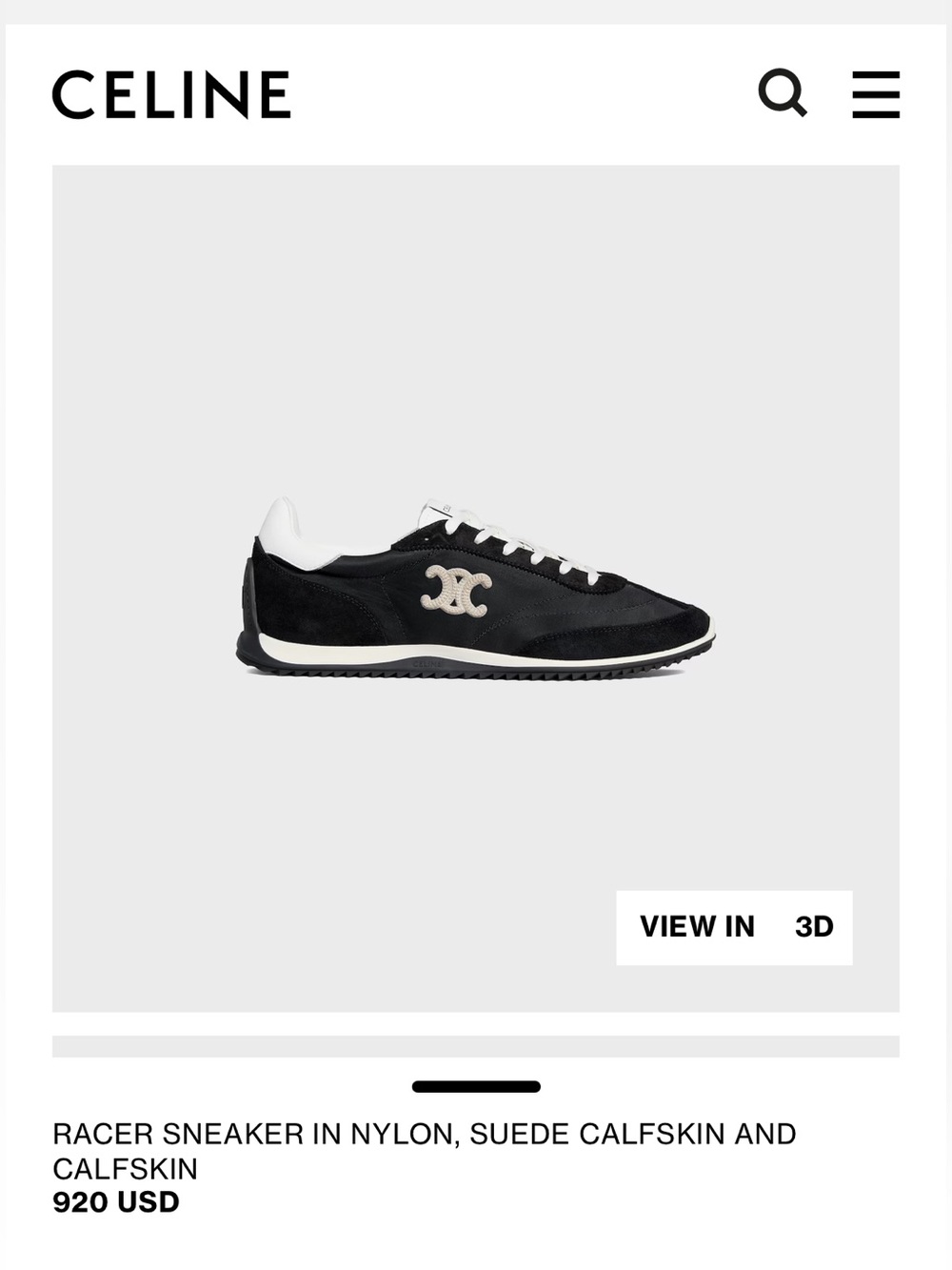 Celine Black and White Low-Top Racer Sneaker - Picture 2 of 7